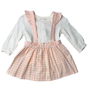 Cat & Jack Baby Girl 2-Piece Overalls Jumper Set – Size 12M (Peach/White)
